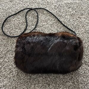 Vintage Mink Muff Hand Warmer w/ Pocket Dark Brown